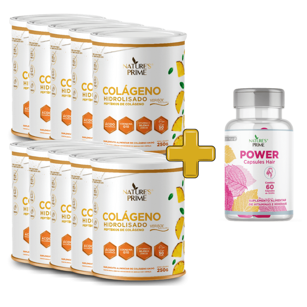 Nature's Prime Colágeno 10 potes + Power Capsules Hair Woman