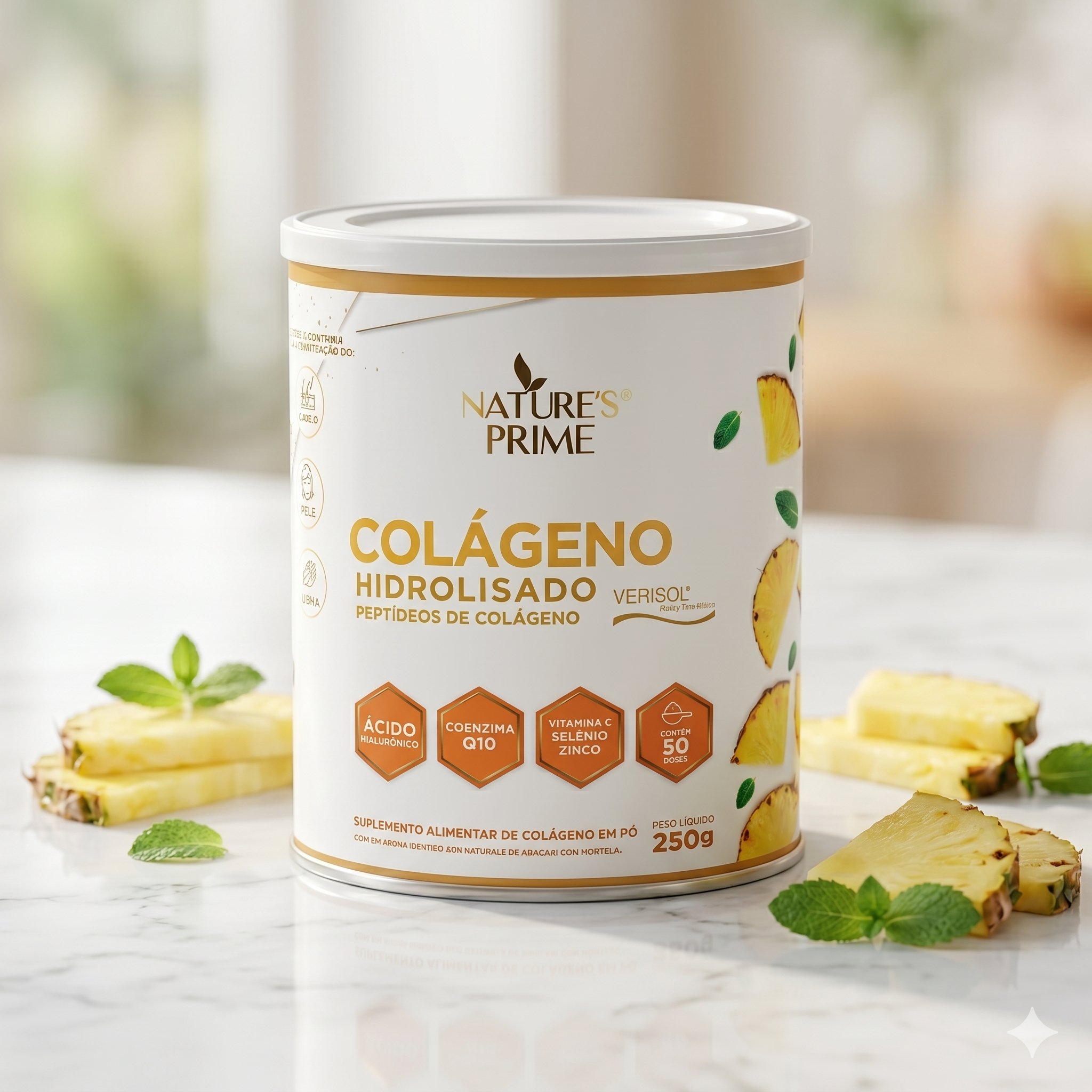 Colágeno Hidrolisado Nature's Prime com abacaxi e hortelã